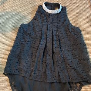 Anthropologie Beaded Pearl Collar High Low Blouse